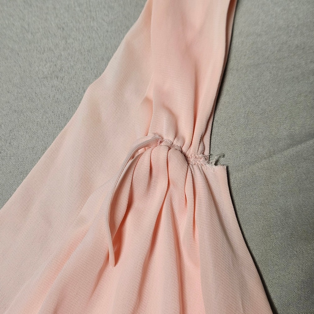Vintage Nightgown Womens Medium Pink 100 Nylon Sheer Empire Waist V-Neck Long - Picture 7 of 11